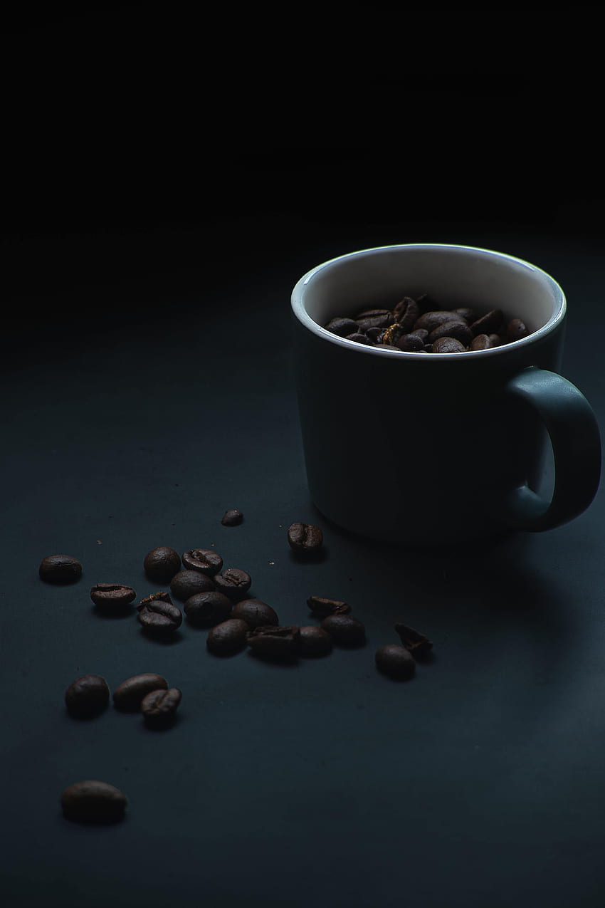 Lebensmittel, Kaffee, Dunkel, Tasse, Körner, Kaffeebohnen, Getreide HD-Handy-Hintergrundbild