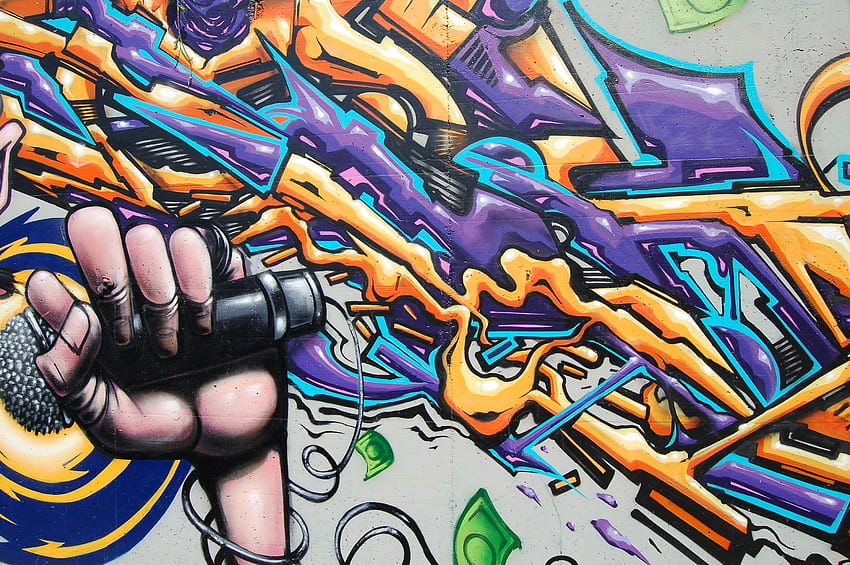 Изкуство, ръка, графити, улично изкуство, микрофон HD тапет