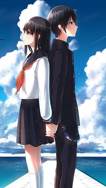 Anime couple, shoujo, school uniform, romance, cute, profile view, Anime,  HD wallpaper