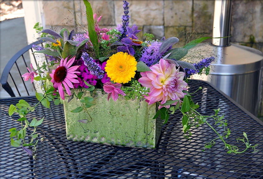 Blumen, Tisch, Vase, Lot, Zusammensetzung, Verschiedene, Dahlie, Echinacea HD-Hintergrundbild