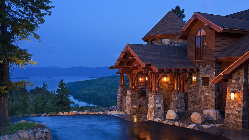 House Overlooking the Lake . Background HD wallpaper
