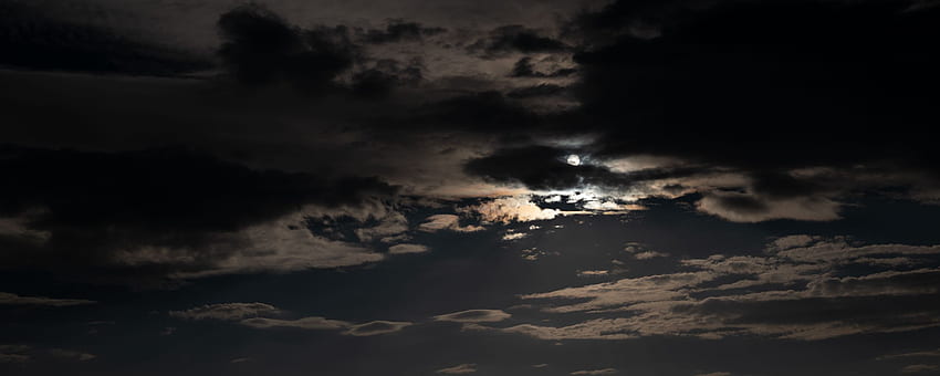 небе, облаци, нощ, луна, тъмно, фон на ултраширок монитор нощно небе, Облачно нощно небе HD тапет