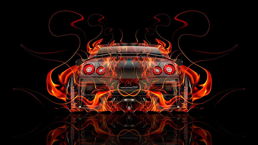 Nissan GTR R35 Kuhl Tuning Back Super Fire Car 2016, Fire Red e Black papel de parede HD