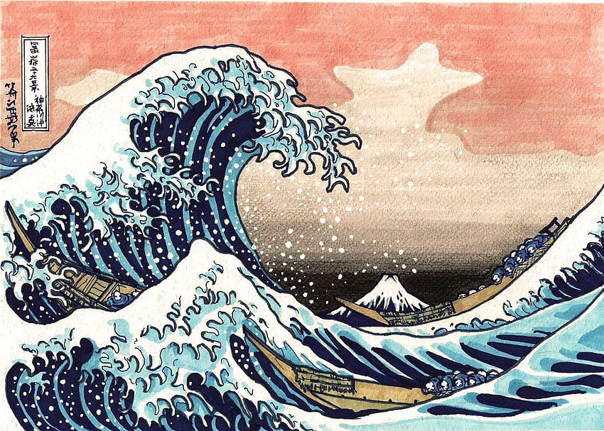 日本の波、波の日本画 高画質の壁紙