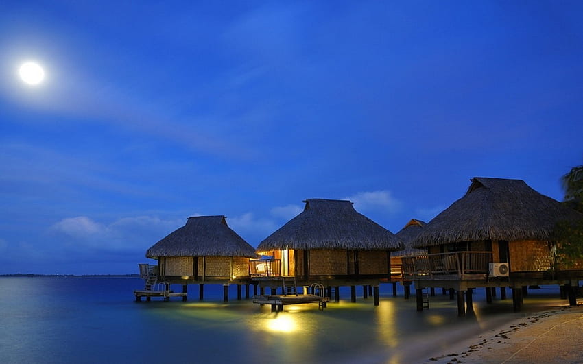 nature Landscape Beach Resort Water Bungalow Sea Moon [] for your , Mobile & Tablet. Explore Beach Bungalow . Bungalow , Thibaut Bungalow , Bungalow Style HD wallpaper