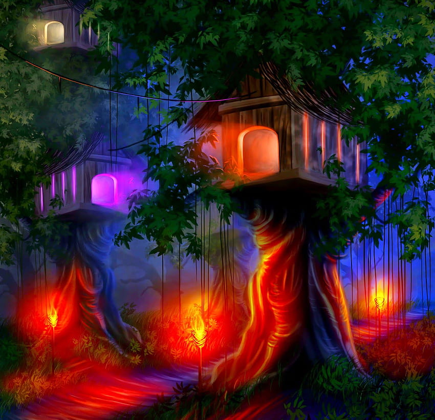 ファンタジーハウスのアイデア. ファンタジー, 美しい木の家, ファンタジーの妖精, Fairy Tree House 高画質の壁紙