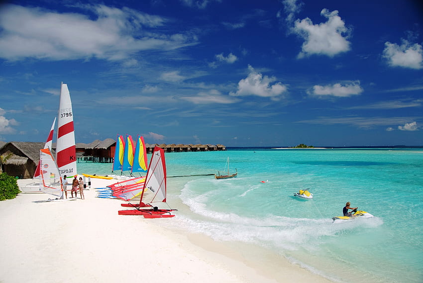 Beach, Nature, Yachts, Tropics, Maldives HD wallpaper