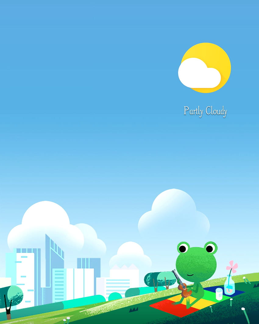 Teilweise bewölkt. Frosch, lustige Wetter-App, lustiges Wetter, Frosch-Cartoon HD-Handy-Hintergrundbild
