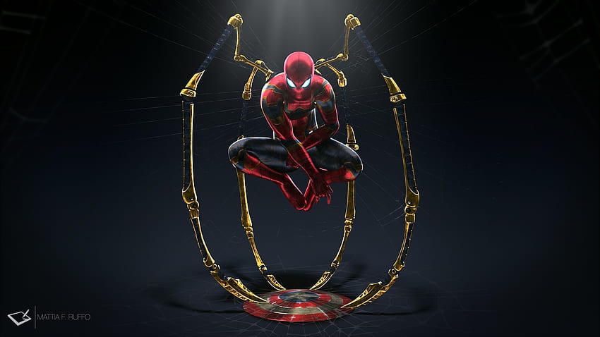 Minimal, iron-spider, shield, 2019 HD wallpaper