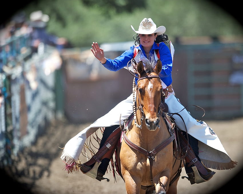 Nona Rodeo Oakdale, kuda, cowgirl, Christine Fox, chaps, topi Wallpaper HD