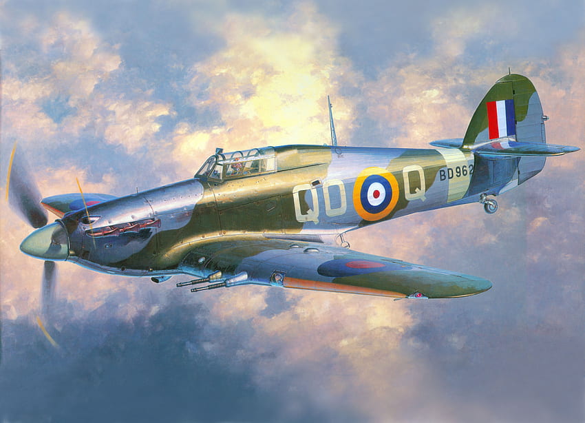 Dessin, britannique, chasseur intercepteur, ouragan hawker, mk.iic, (ouragan iia série 2). Peinture d'avion, Peinture d'avion, Art d'avion Fond d'écran HD