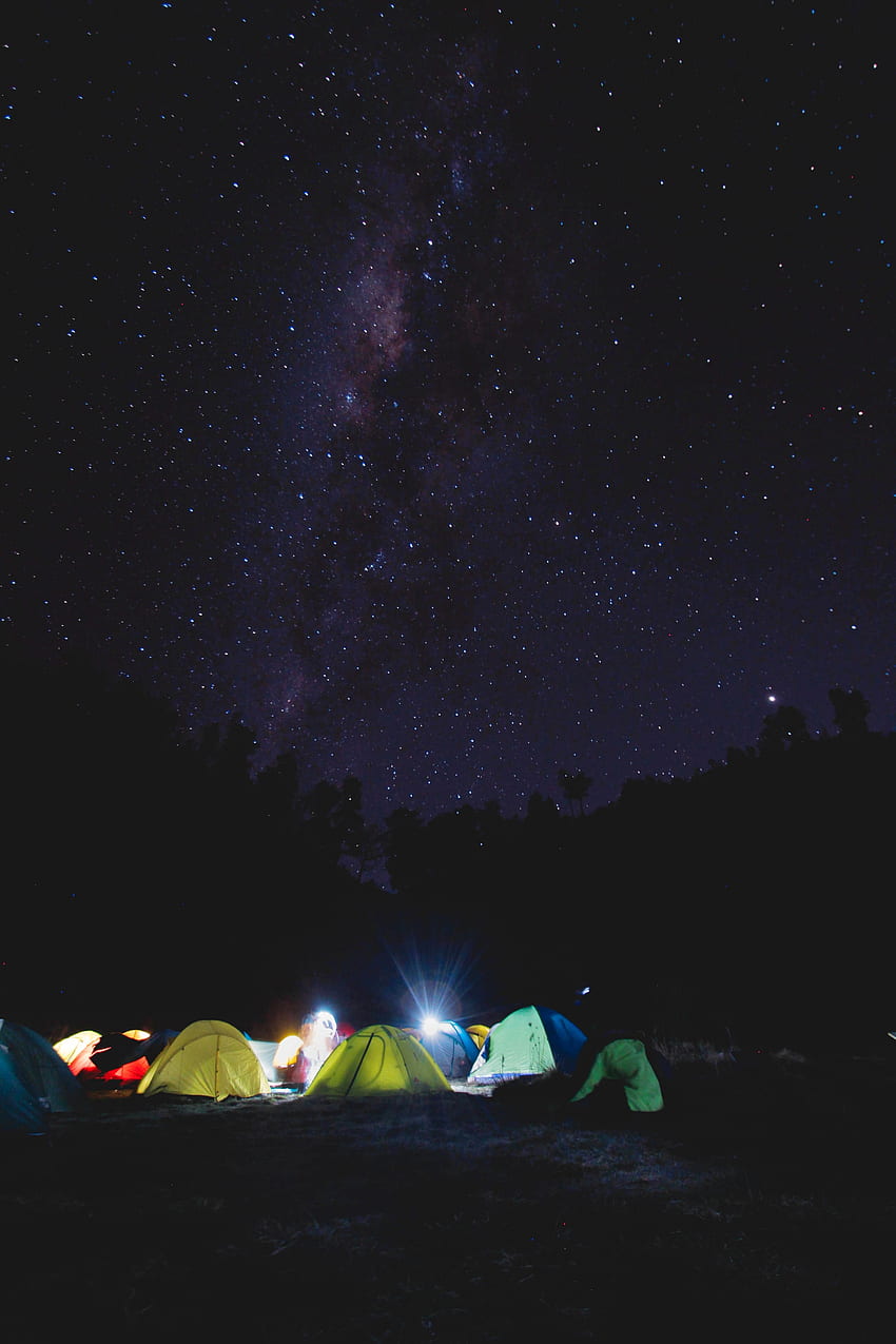 自然, 夜, 星空, テント, キャンプ場, キャンプ, テント HD電話の壁紙