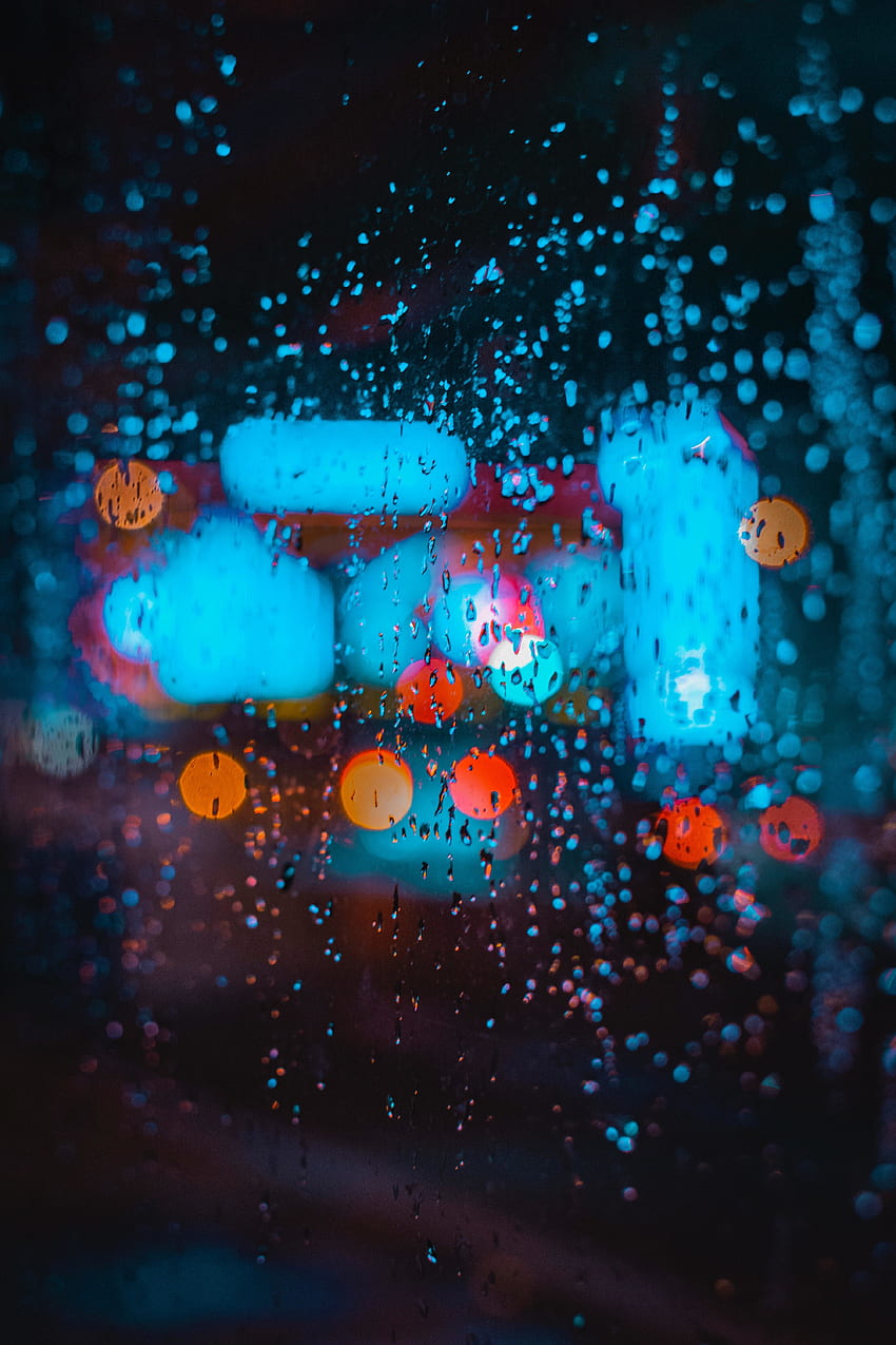Bokeh, colorful, rain, drops, glass surface HD phone wallpaper