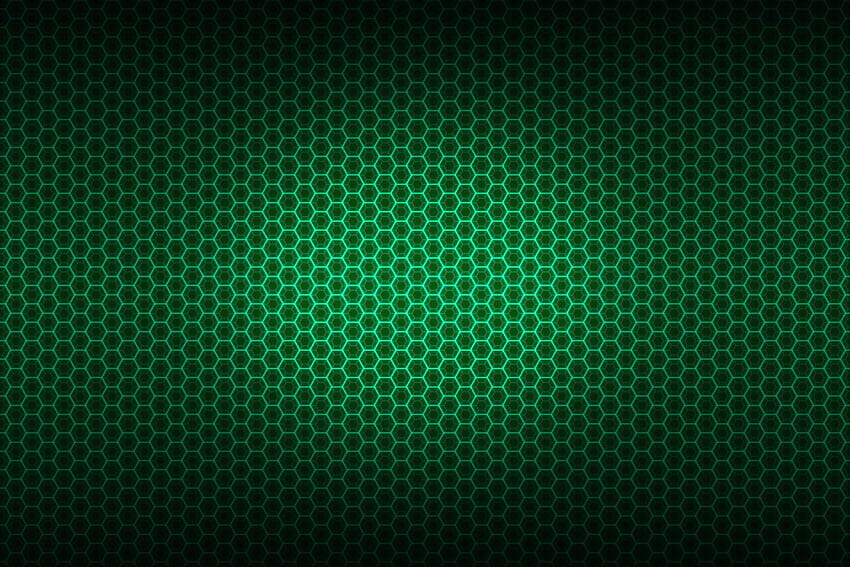 16 進数。 16 進数の機械的背景、16 進数と 16 進数のグリッド、緑の六角形 高画質の壁紙