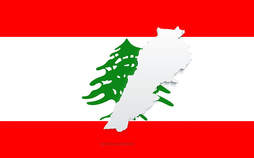 Lebanon map silhouette, Flag of Lebanon, silhouette on the flag, Lebanon, 3d Lebanon map silhouette, Lebanon flag, Lebanon 3d map HD wallpaper