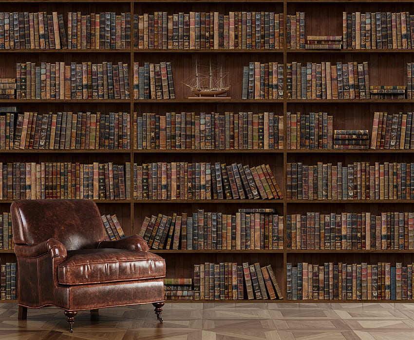 古典的な図書館研究本棚背景、アンティーク本棚 高画質の壁紙