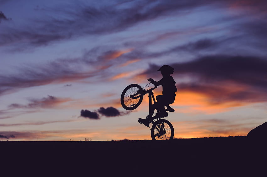 Olahraga, Matahari Terbenam, Bayangan Hitam, Pengendara Sepeda Wallpaper HD