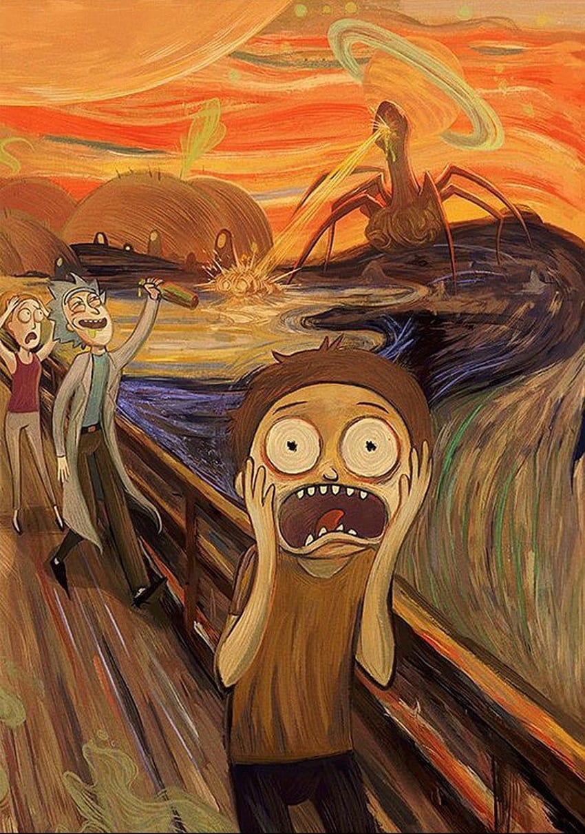 Rick and Morty, krzyczeć, Edvard Munch w 2021 r. Ilustracja artystyczna dziewczyna, Sztuka, Ilustracja artystyczna Tapeta na telefon HD