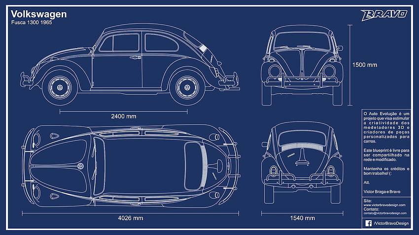 Blueprints - Volkswagen Fusca 1300 1965 HD wallpaper