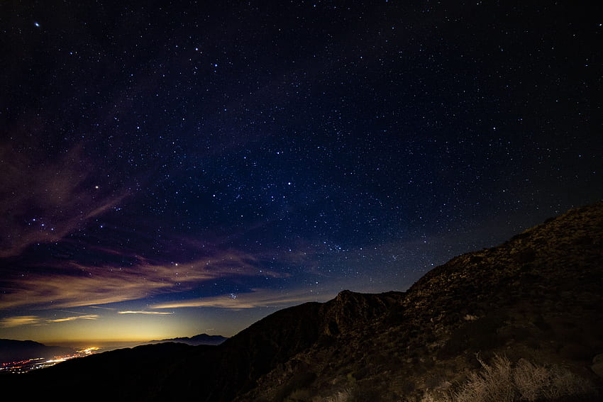 ธรรมชาติ ภูเขา ดวงดาว กลางคืน ท้องฟ้าเต็มไปด้วยดวงดาว วอลล์เปเปอร์ HD