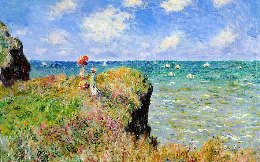 Claude Monet, , Deniz, Uçurum, Fransa, Güneş Şemsiyesi, Klasik sanat / ve Hareketli Arka Plan, Claude Monet leri HD duvar kağıdı