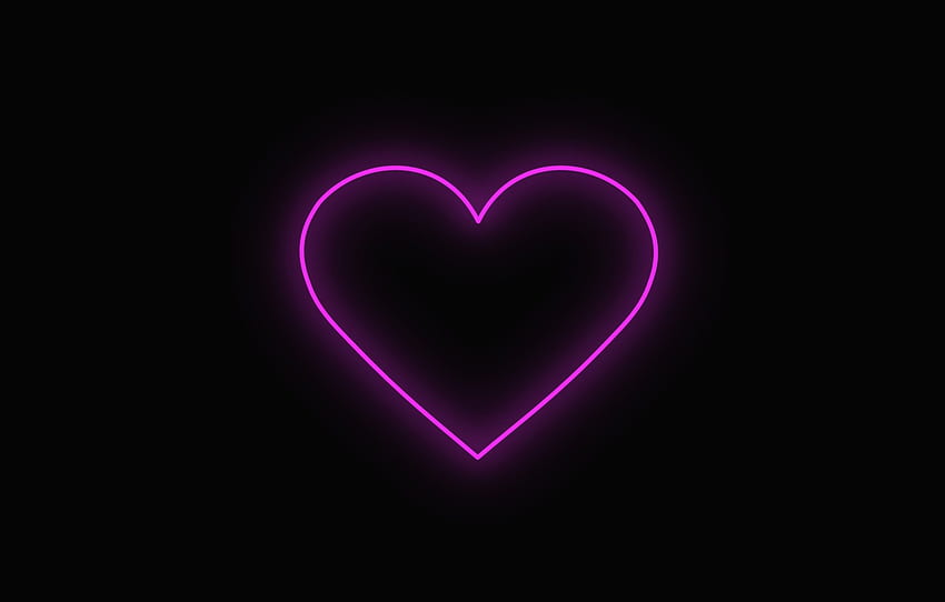 violet, amour, coeur, néon, amour, violet, coeur, fond noir, coeur, néon, violet pour , section минимализм, Neon Broken Heart Fond d'écran HD