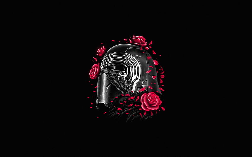 Kylo Ren, helmet and roses, Star Wars, minimal HD wallpaper