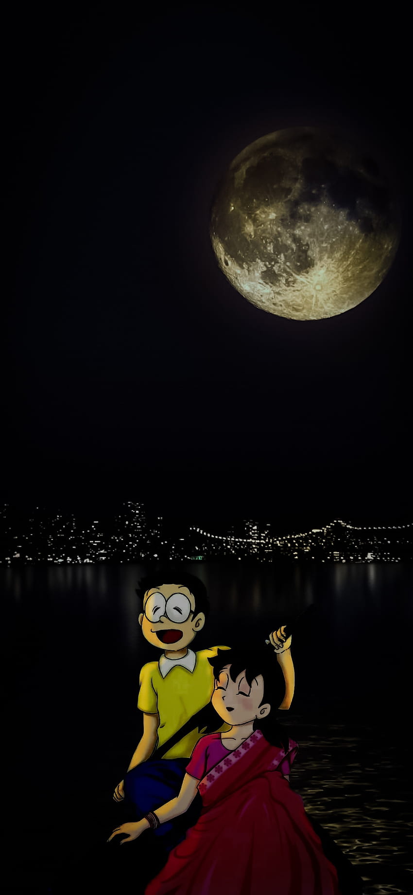 Nobita i suzuka, niebo, księżyc Tapeta na telefon HD
