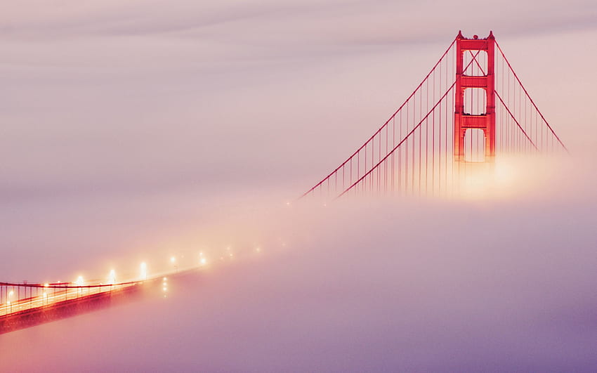 都市, 空, ライト, 霧, 橋、サンフランシスコ 高画質の壁紙