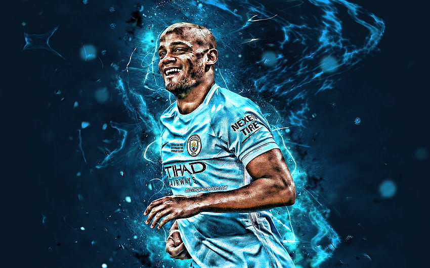 Vincent Kompany, belgian footballers, Manchester City FC, soccer, Kompany, Premier League, Man City, neon lights, defender, football for with resolution . High Quality HD wallpaper