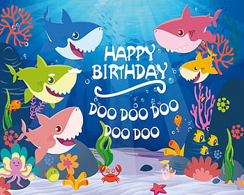 Baby Shark Backdrop ft Blue Ocean Theme Cartoon Baby Shark Family ...