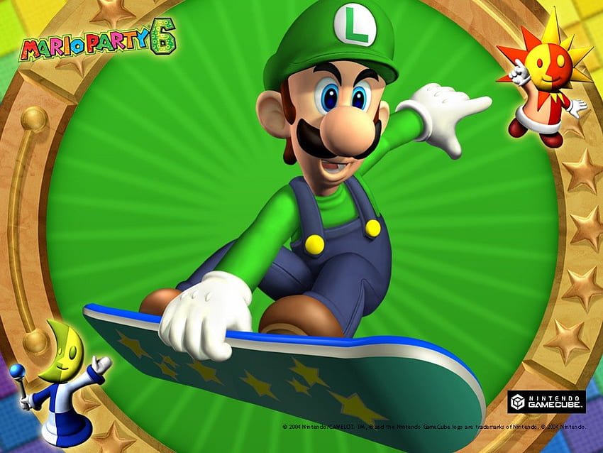 Luigi, Mario Party 6, Luna, Nintendo, Sol fondo de pantalla