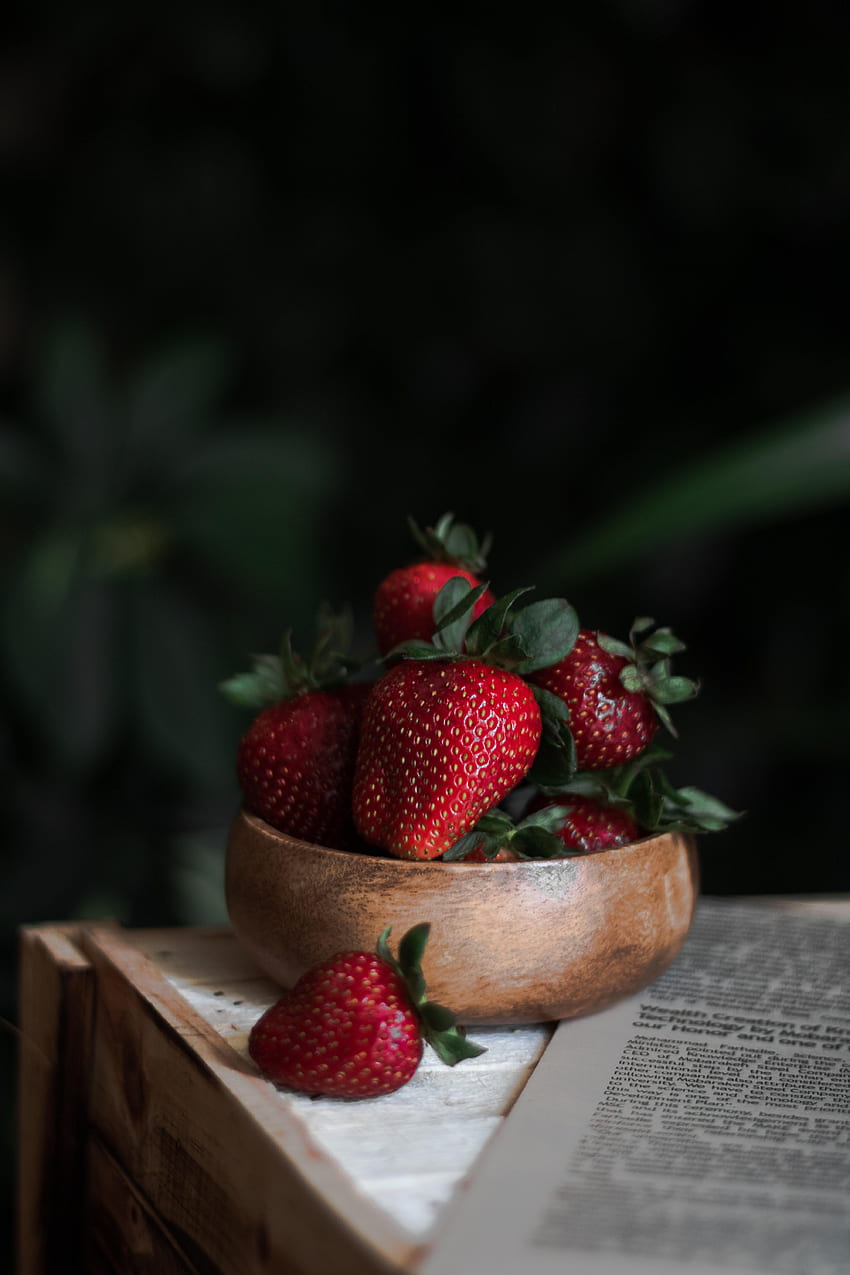 Food, Strawberry, Berry, Plate, Fruit, Newspaper HD phone wallpaper