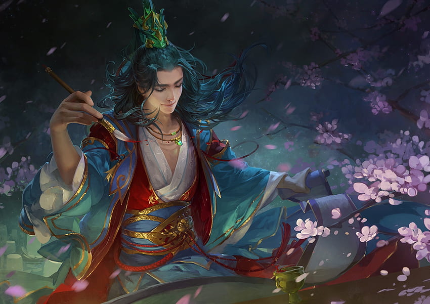 Fantasy man, kimono, frumusete, asian, art, man, mu meiren, gorgeous, superb, mumeiren, fantasy HD wallpaper