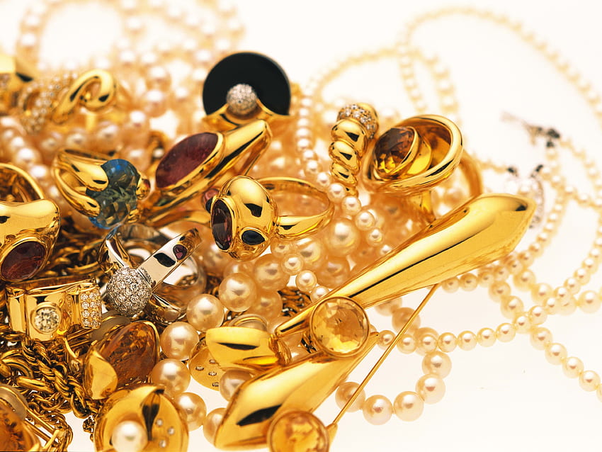 Gioielli, oro, diamanti, mucchio, decorazioni Sfondo HD