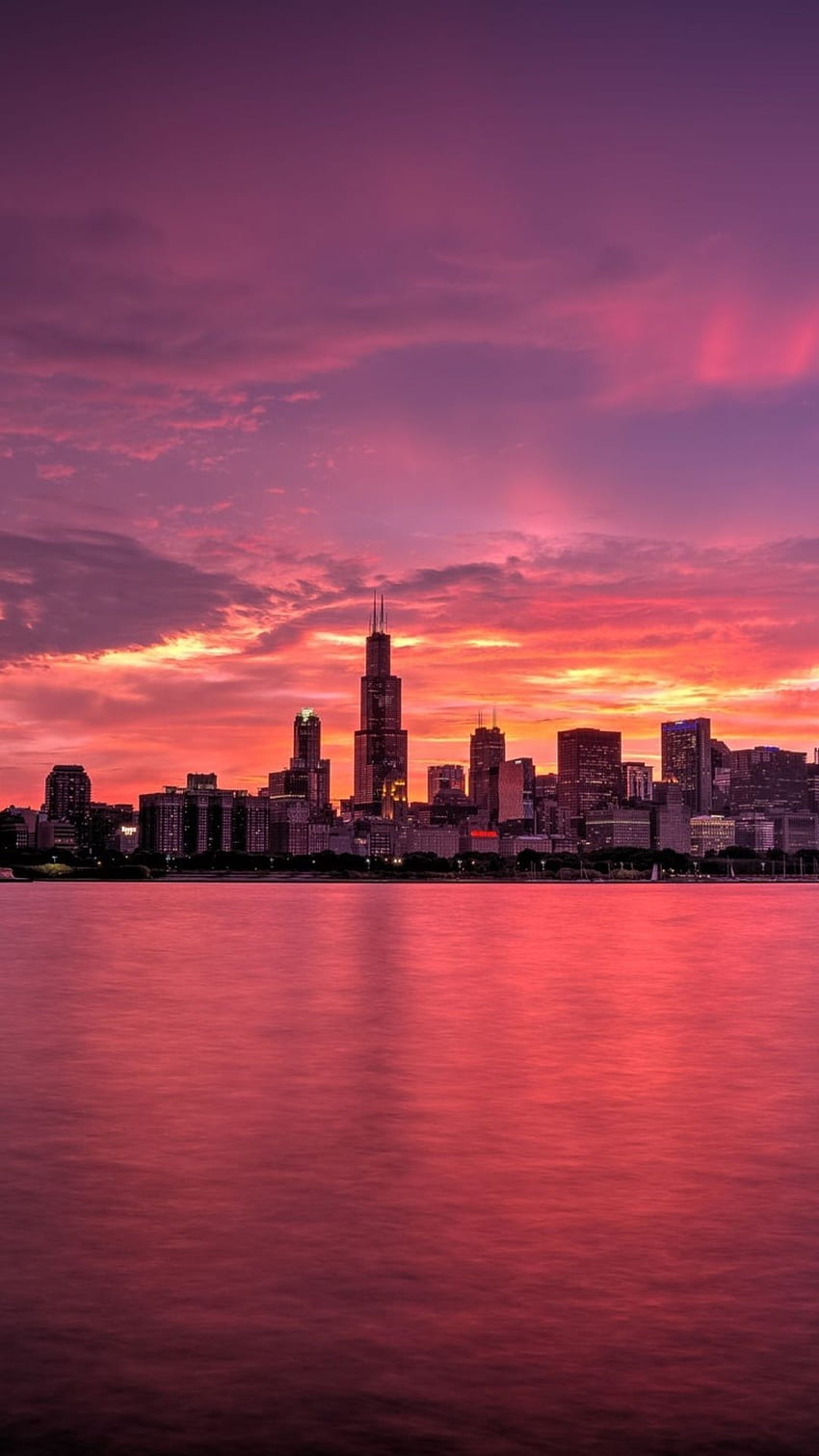 Chicago Buildings Evening Lights Skycrapper Sunrise. Sunrise , Sunset city, Sky aesthetic HD phone wallpaper
