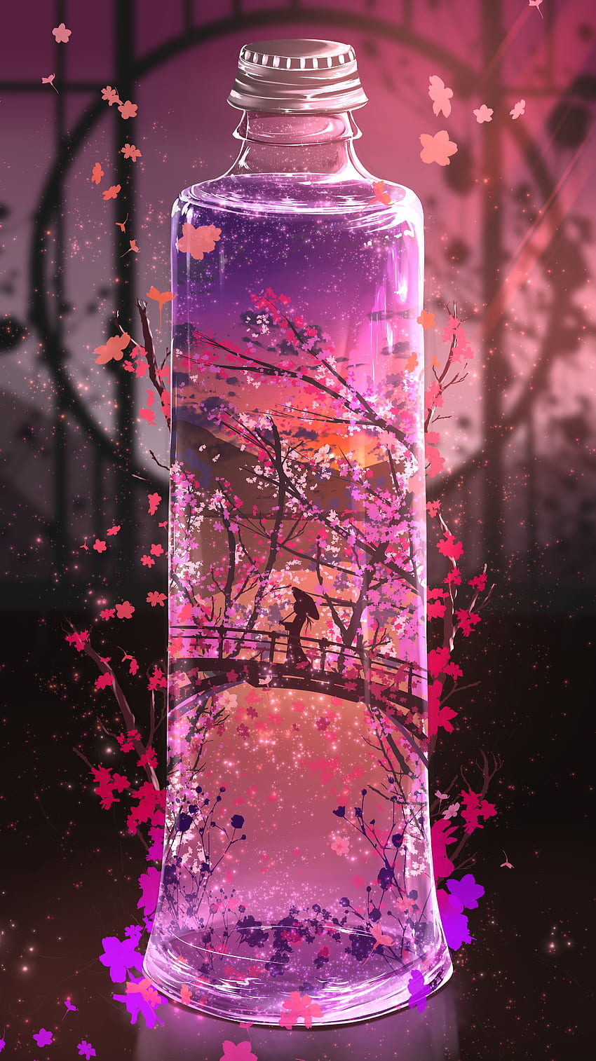 병 안의 꽃, 애니메이션 HD 전화 배경 화면