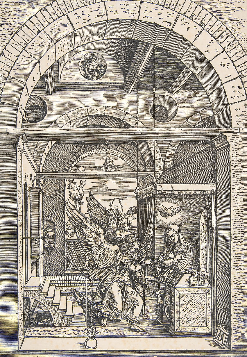 Art, Angels, Engraving, Albrecht Durer, Annunciation, From The Life Of The Virgin, Archangels, Virgin Mary, Virgin HD phone wallpaper