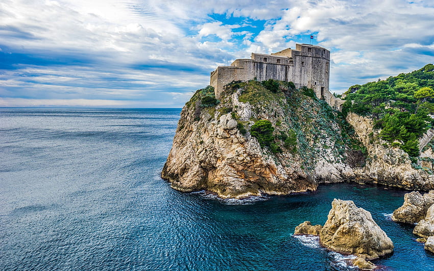 Croatia, Dubrovnik, fortress, rocks, sea, Croatia Beach HD wallpaper