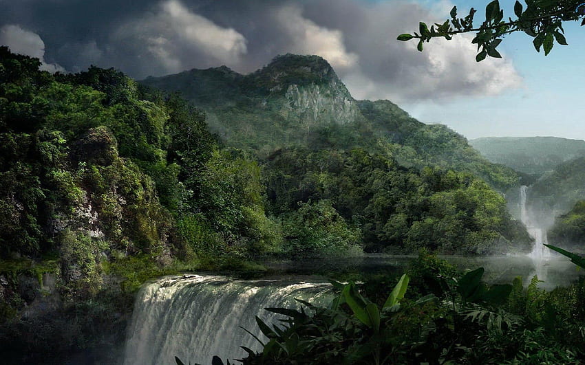 自然, 滝, 森, 要素, 強さ, 力, ジャングル 高画質の壁紙