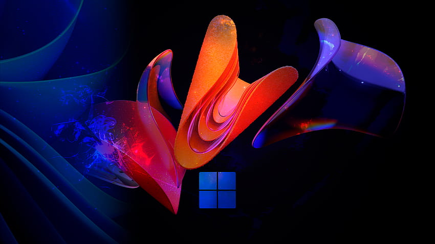 파란색 주황색 예술적인 디지털 아트 Windows 11 검정색 배경 Windows 11 HD 월페이퍼