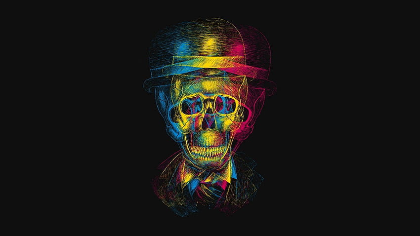 3D, , Drawing, Hat, Skull, Anaglyph HD wallpaper