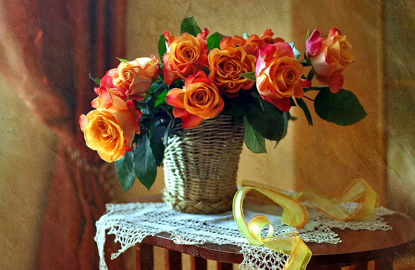 Натюрморт с рози, букет, време за чай, рози, ваза, красиво, аромат, натюрморт, красиво, елегантност, аромат, хармония, дом HD тапет