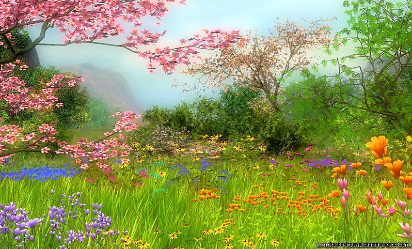 Lihat Latar Belakang Pemandangan Musim Semi Yang Indah, Pagi Musim Semi Yang Indah Wallpaper HD