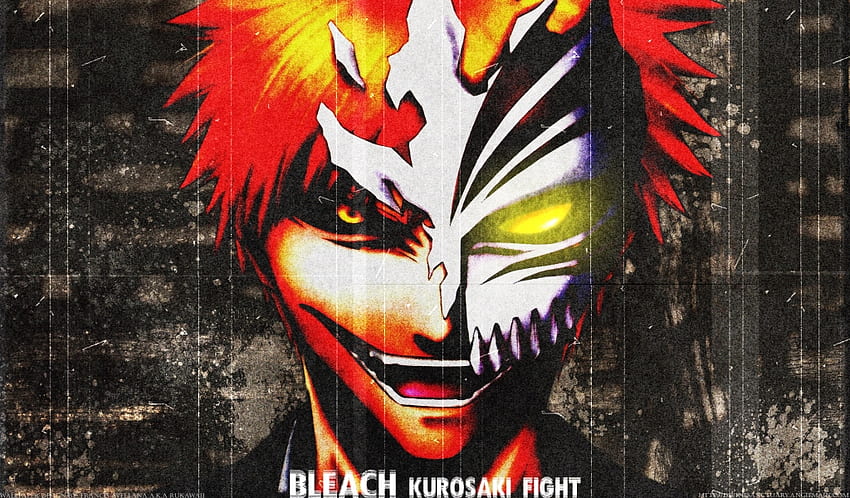 Kurosaki Ichigo, gelbe Augen, Ichigo, orange Haare, Lächeln, Kopf, Ichigo Kurosaki, Bleichmittel, Anime, hohl, Gesicht, schwarze und gelbe Augen, coole, hohle Maske, stacheliges Haar HD-Hintergrundbild