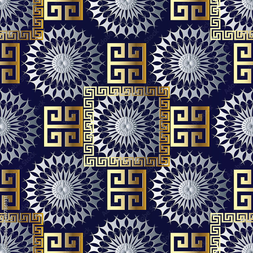 Modern geometric seamless pattern. Vector gold silver meander background. 3D with greek key ornaments. Ornamental floral design. Abstract surface texture with circle, frames, squares, shapes Stock Vector. Adobe Stock, 3D Geometric Circle HD phone wallpaper