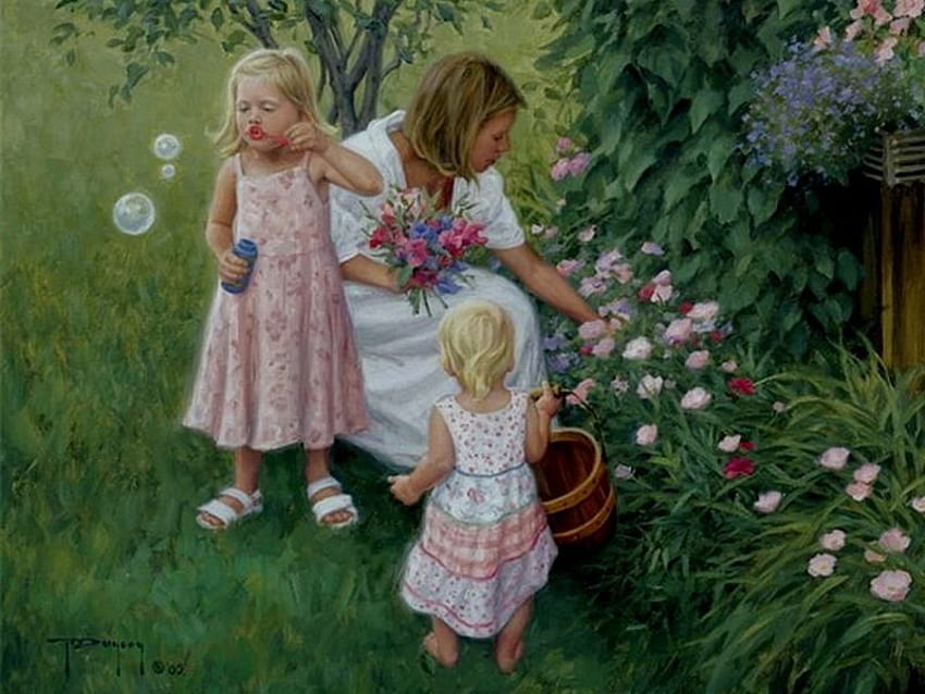 Lukisan oleh Robert Duncan, robert duncan, lukisan, seni, bunga, ibu, taman, alam, rumput Wallpaper HD
