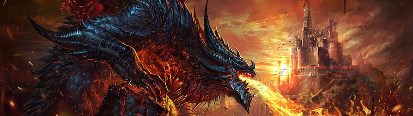 Dragon Fire Breath Fantasy, Dual Screen Fantasy HD тапет