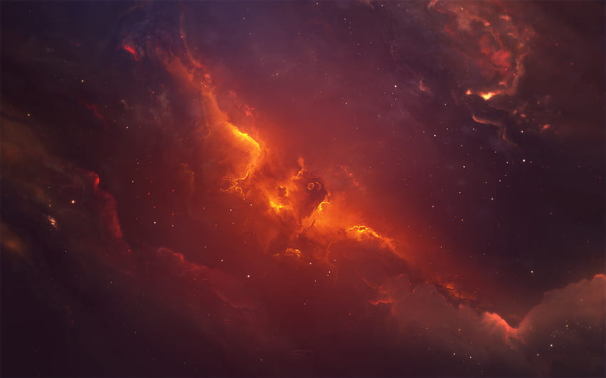 Kosmos autorstwa Starkiteckt w 2020 r. Ciemny feniks, Mgławica, Sztuka kosmiczna, Pomarańczowa Kosmos Tapeta HD