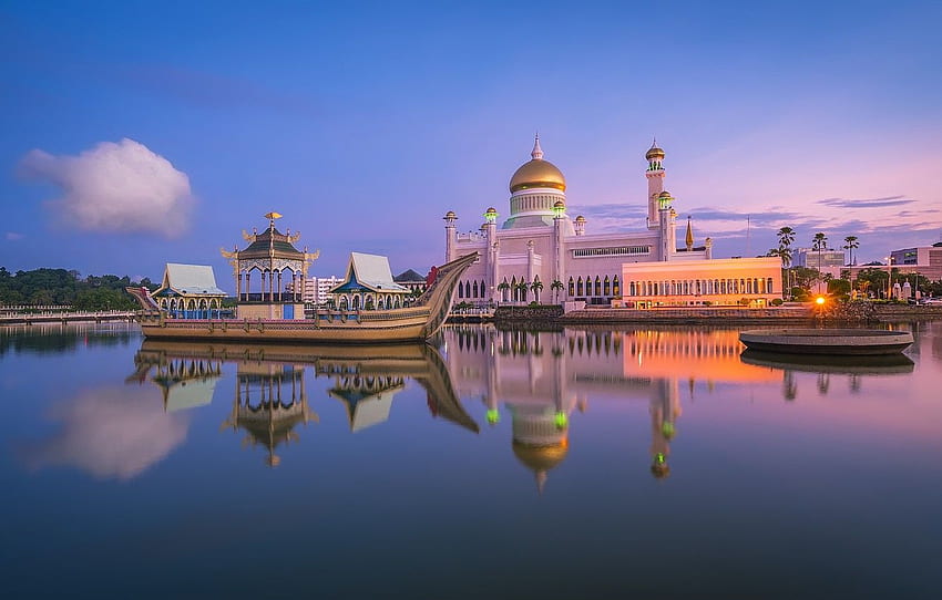 Brunei, Royal mosque, Brunei, Sultan Omar Ali Saifuddin Mosque, Bandar Seri Begawan for , section город HD wallpaper
